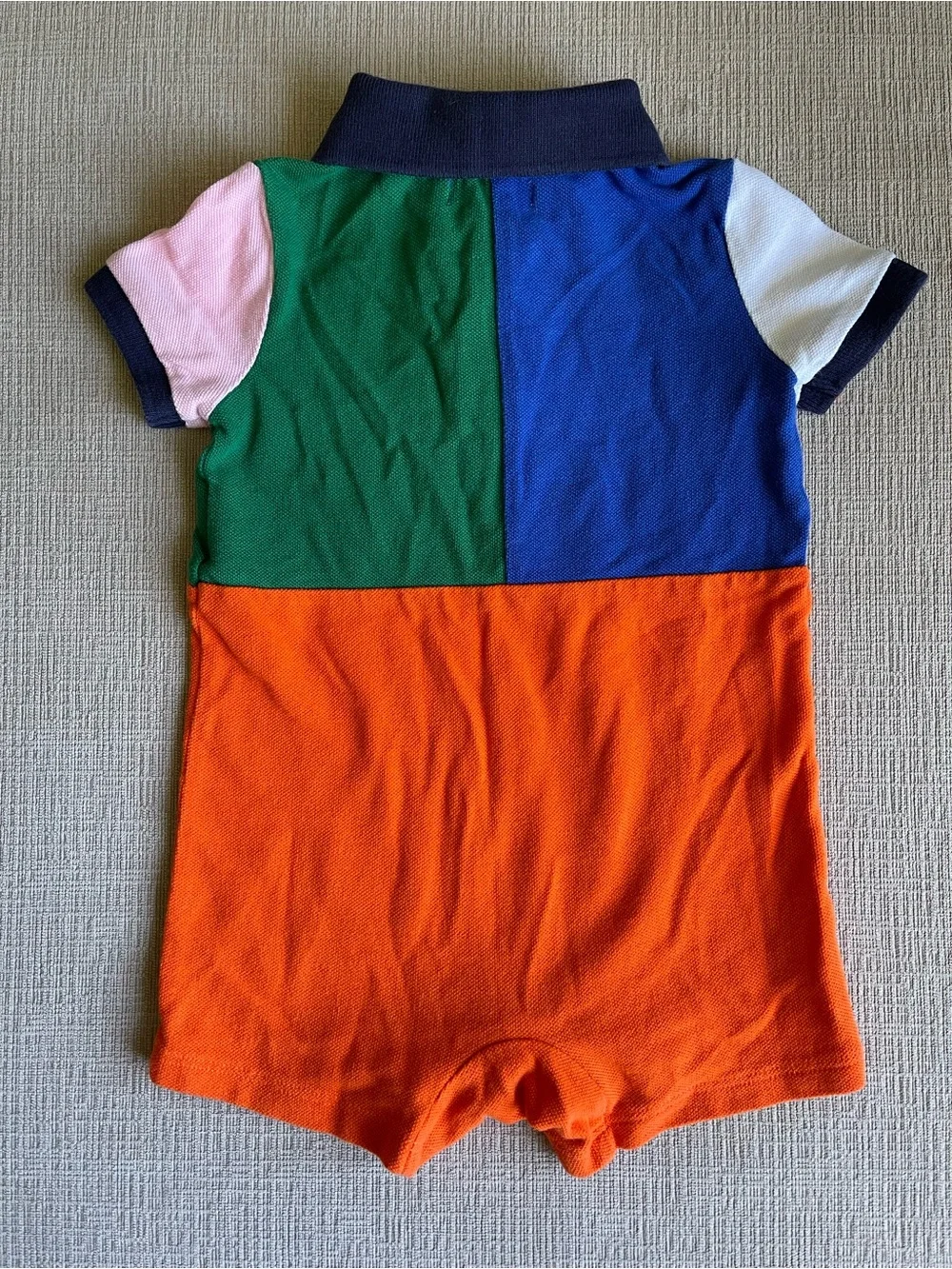Ralph Lauren Colorblock Polo Romper in Blue, Green, Orange & Pink